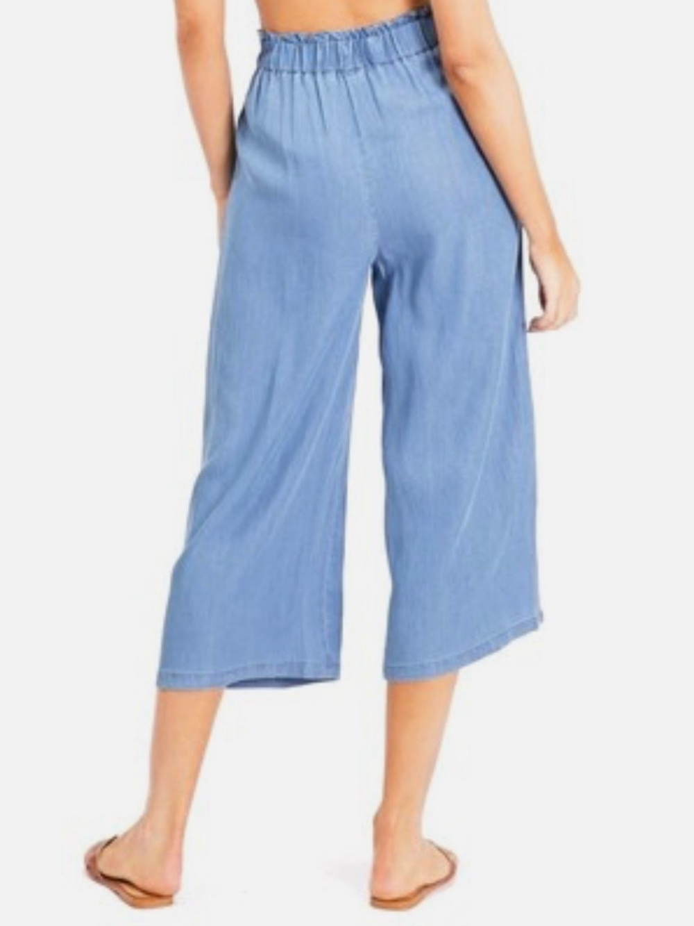 Love Tree Slate Blue Wide-Leg Paperbag Waist Culotte crop Pants - Picture 4 of 9